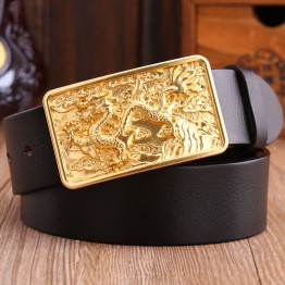 dragon solid brass buckle luxury full grain 100% genuine leather Jaguar 2017 new designer belt men high quality tiger epacket 52