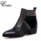 popular design pointed toe thick square heel riding rivets women Martin ankle boots fashion genuine leather boots size 34-4332711834000