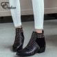 popular design pointed toe thick square heel riding rivets women Martin ankle boots fashion genuine leather boots size 34-4332711834000