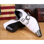 white pointed toe mens genuine leather wedding shoes men oxfords luxury buckle design high heel shoes men career dress shoes man