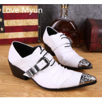 white pointed toe mens genuine leather wedding shoes men oxfords luxury buckle design high heel shoes men career dress shoes man